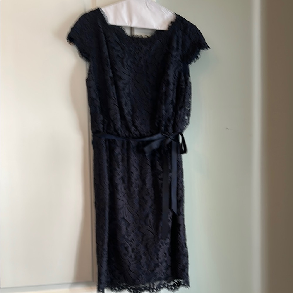 Tadashi Shoji Navy Sheath Dress with Flutter Cap Sleeves